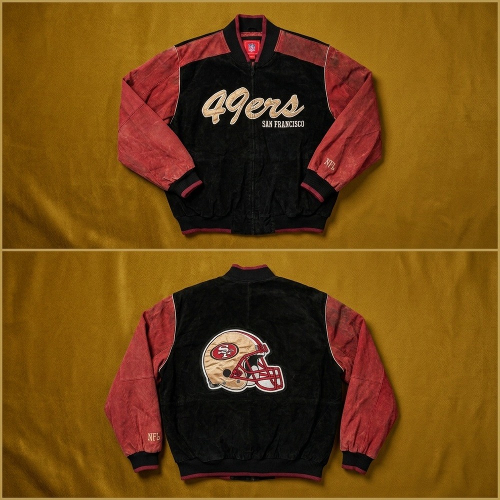 San Francisco 49ers Leather Varsity Jacket Mens XL NFL Team Apparel Suede Coat